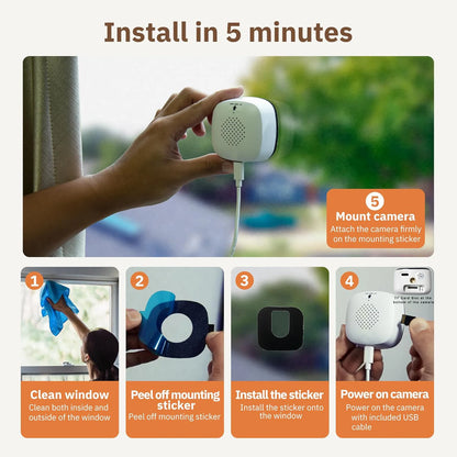 (Include 64G TF Card) 3MP Window Camera Replaces Outdoor Cameras, 2.4/5Ghz Wi-Fi, Full-Color Night Vision through Window